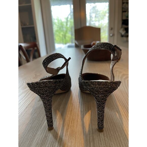 Stuart Weitzman Womens 75mm Slingback Heel Gold Bronze Glitter Crystal Mesh 9.5 - Picture 5 of 8